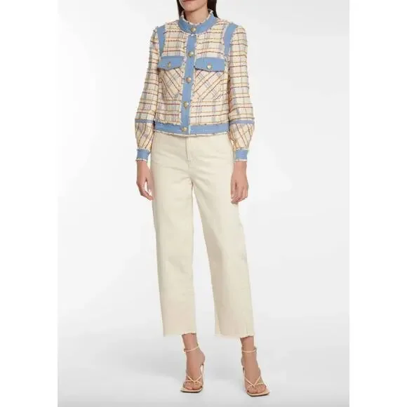 Veronica Beard Women's Nilaja Jacket Multicolor Size 4 Plaid Tweed Denim Trim - Picture 15 of 15